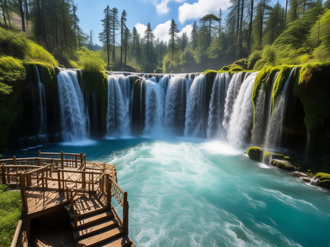 无人机视角下的瀑布观瀑台奇景