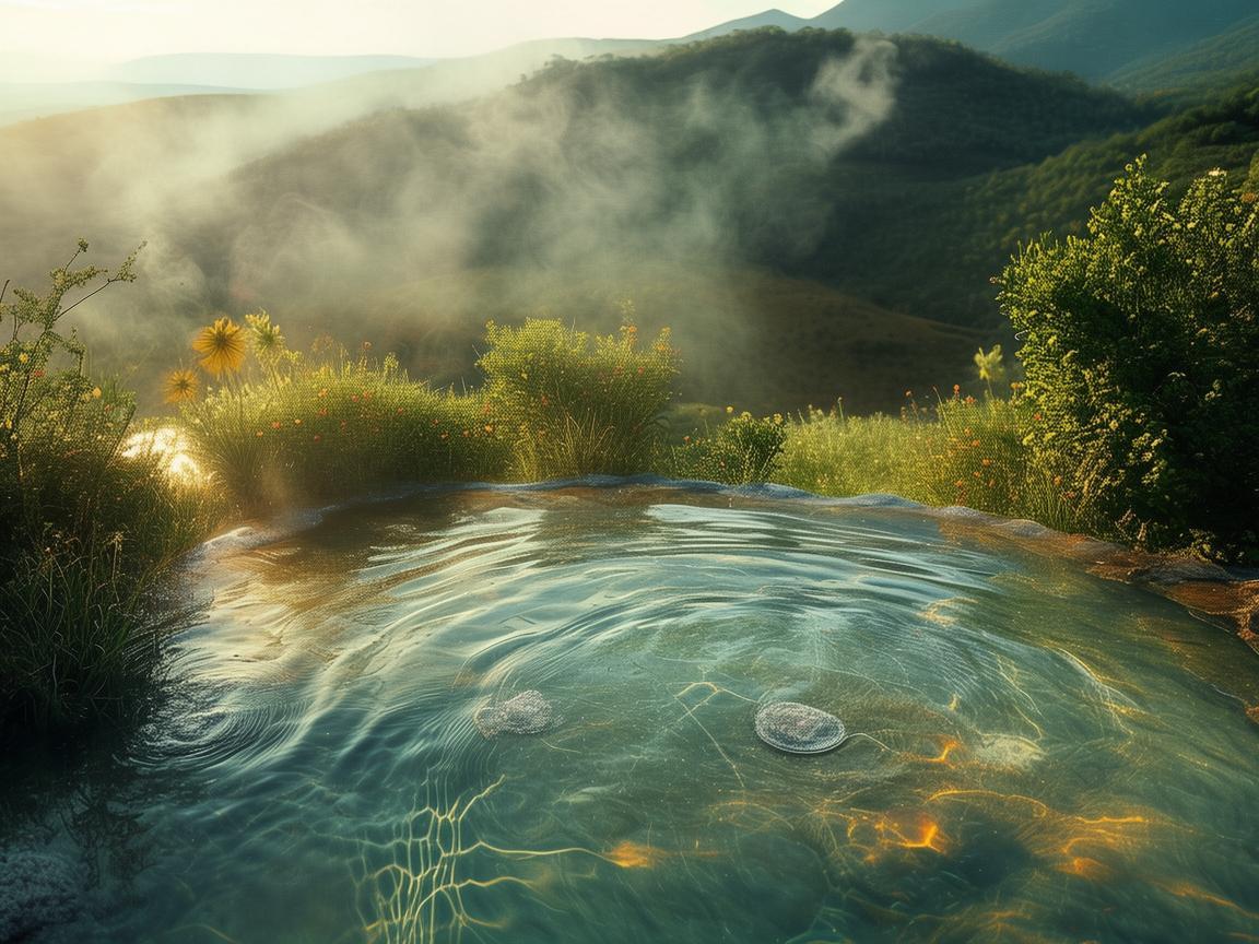 无人机视角下的温泉奇景